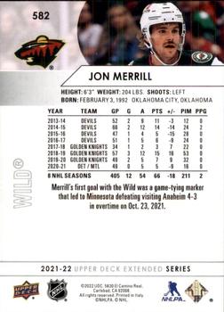 2021-22 Upper Deck #582 Jon Merrill Back