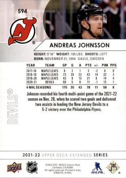 2021-22 Upper Deck #594 Andreas Johnsson Back
