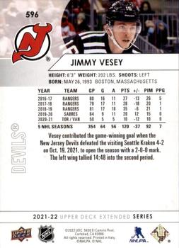 2021-22 Upper Deck #596 Jimmy Vesey Back