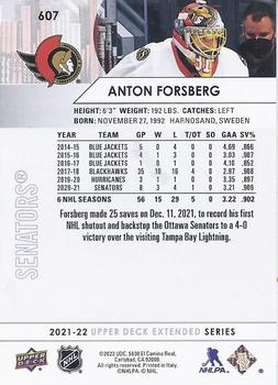 2021-22 Upper Deck #607 Anton Forsberg Back