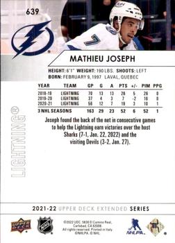 2021-22 Upper Deck #639 Mathieu Joseph Back