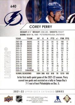 2021-22 Upper Deck #640 Corey Perry Back