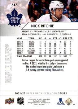 2021-22 Upper Deck #645 Nick Ritchie Back