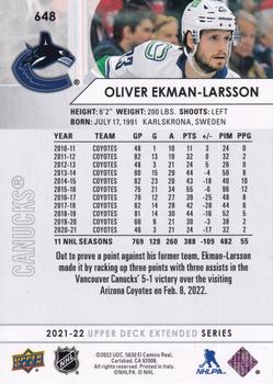 2021-22 Upper Deck #648b Oliver Ekman-Larsson Back