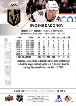 2021-22 Upper Deck #655 Evgenii Dadonov Back
