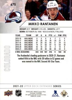 2021-22 Upper Deck #675 Mikko Rantanen Back