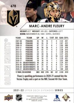 2021-22 Upper Deck #678 Marc-Andre Fleury Back
