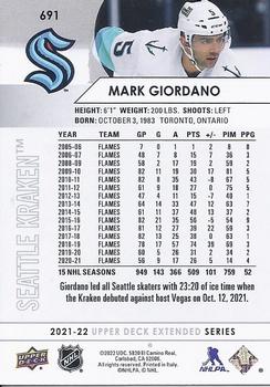 2021-22 Upper Deck #691 Mark Giordano Back