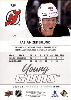 2021-22 Upper Deck #729 Fabian Zetterlund Back