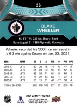2021-22 Upper Deck MVP #26 Blake Wheeler Back
