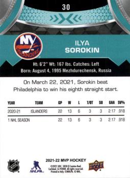 2021-22 Upper Deck MVP #30 Ilya Sorokin Back