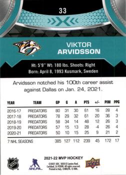 2021-22 Upper Deck MVP #33 Viktor Arvidsson Back