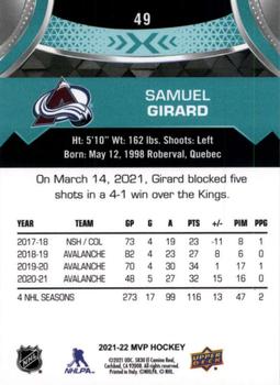 2021-22 Upper Deck MVP #49 Samuel Girard Back