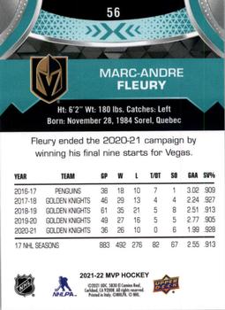 2021-22 Upper Deck MVP #56 Marc-Andre Fleury Back