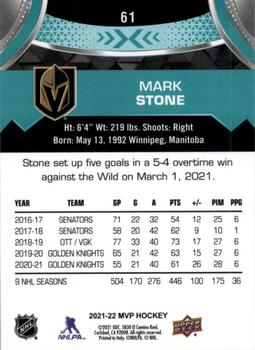 2021-22 Upper Deck MVP #61 Mark Stone Back
