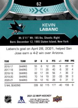 2021-22 Upper Deck MVP #62 Kevin Labanc Back