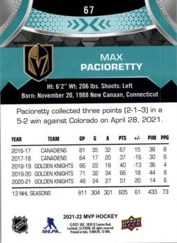 2021-22 Upper Deck MVP #67 Max Pacioretty Back