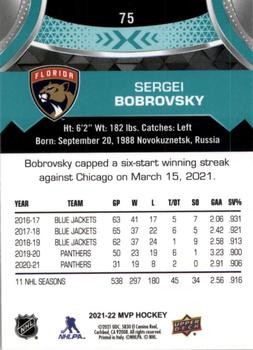 2021-22 Upper Deck MVP #75 Sergei Bobrovsky Back