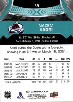 2021-22 Upper Deck MVP #89 Nazem Kadri Back