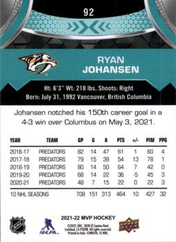 2021-22 Upper Deck MVP #92 Ryan Johansen Back
