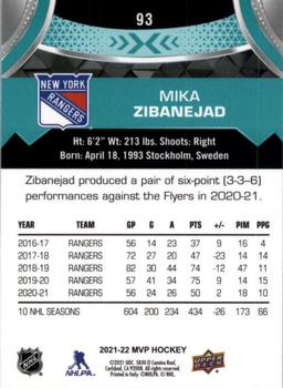 2021-22 Upper Deck MVP #93 Mika Zibanejad Back