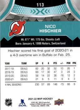 2021-22 Upper Deck MVP #113 Nico Hischier Back