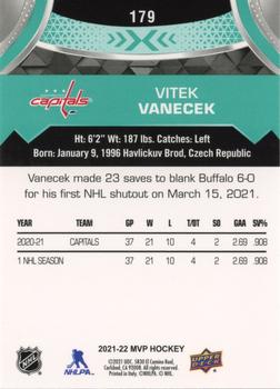 2021-22 Upper Deck MVP #179 Vitek Vanecek Back