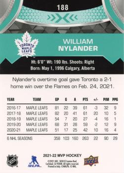 2021-22 Upper Deck MVP #188 William Nylander Back