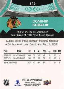 2021-22 Upper Deck MVP #197 Dominik Kubalik Back