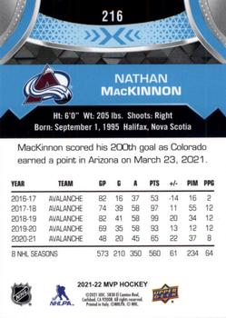 2021-22 Upper Deck MVP #216 Nathan MacKinnon Back