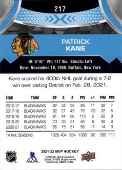 2021-22 Upper Deck MVP #217 Patrick Kane Back