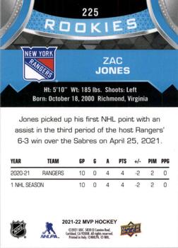 2021-22 Upper Deck MVP #225 Zac Jones Back