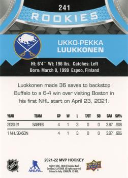 2021-22 Upper Deck MVP #241 Ukko-Pekka Luukkonen Back