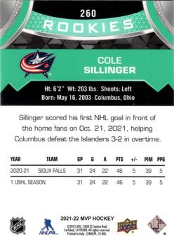 2021-22 Upper Deck MVP #260 Cole Sillinger Back