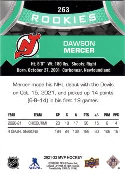 2021-22 Upper Deck MVP #263 Dawson Mercer Back