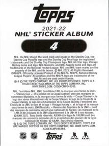 2021-22 Topps NHL Sticker Collection #4 First Round Winnipeg Jets Back