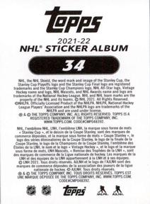 2021-22 Topps NHL Sticker Collection #34 Vezina Trophy Marc Andre Fleury Back