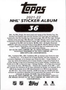 2021-22 Topps NHL Sticker Collection #36 Calder Memorial Trophy Kirill Kaprizov Back
