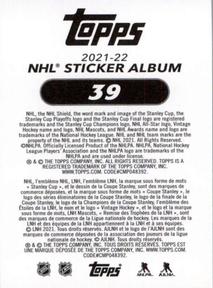 2021-22 Topps NHL Sticker Collection #39 Bill Masterton Trophy Oskar Lindblom Back