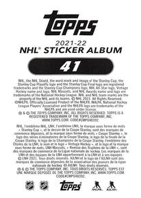 2021-22 Topps NHL Sticker Collection #41 Lady Byng Memorial Trophy Jaccob Slavin Back