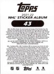 2021-22 Topps NHL Sticker Collection #43 Stanley Cup Back