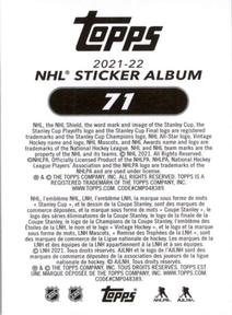 2021-22 Topps NHL Sticker Collection #71 Clayton Keller Back