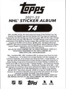 2021-22 Topps NHL Sticker Collection #74 Jakob Chychrun Back