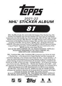 2021-22 Topps NHL Sticker Collection #81 Christian Fischer Back