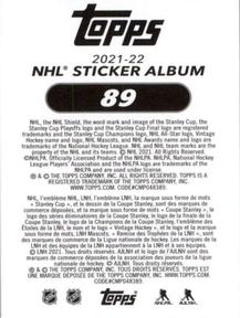 2021-22 Topps NHL Sticker Collection #89 David Pastrnak Back