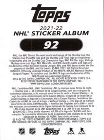 2021-22 Topps NHL Sticker Collection #92 Taylor Hall Back