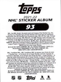 2021-22 Topps NHL Sticker Collection #93 Charlie Coyle Back