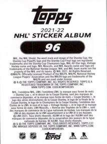 2021-22 Topps NHL Sticker Collection #96 Erik Haula Back
