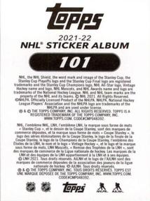 2021-22 Topps NHL Sticker Collection #101 Sabretooth Back