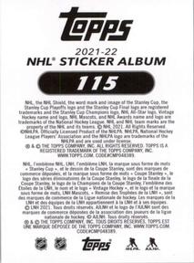 2021-22 Topps NHL Sticker Collection #115 Tage Thompson Back